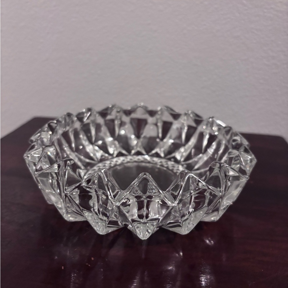 KIG Malaysia Clear Cut Crystal Glass Trinket Dish/Vintage Ashtray